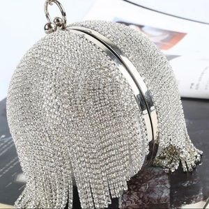Silver - Oval rhinestone handbag